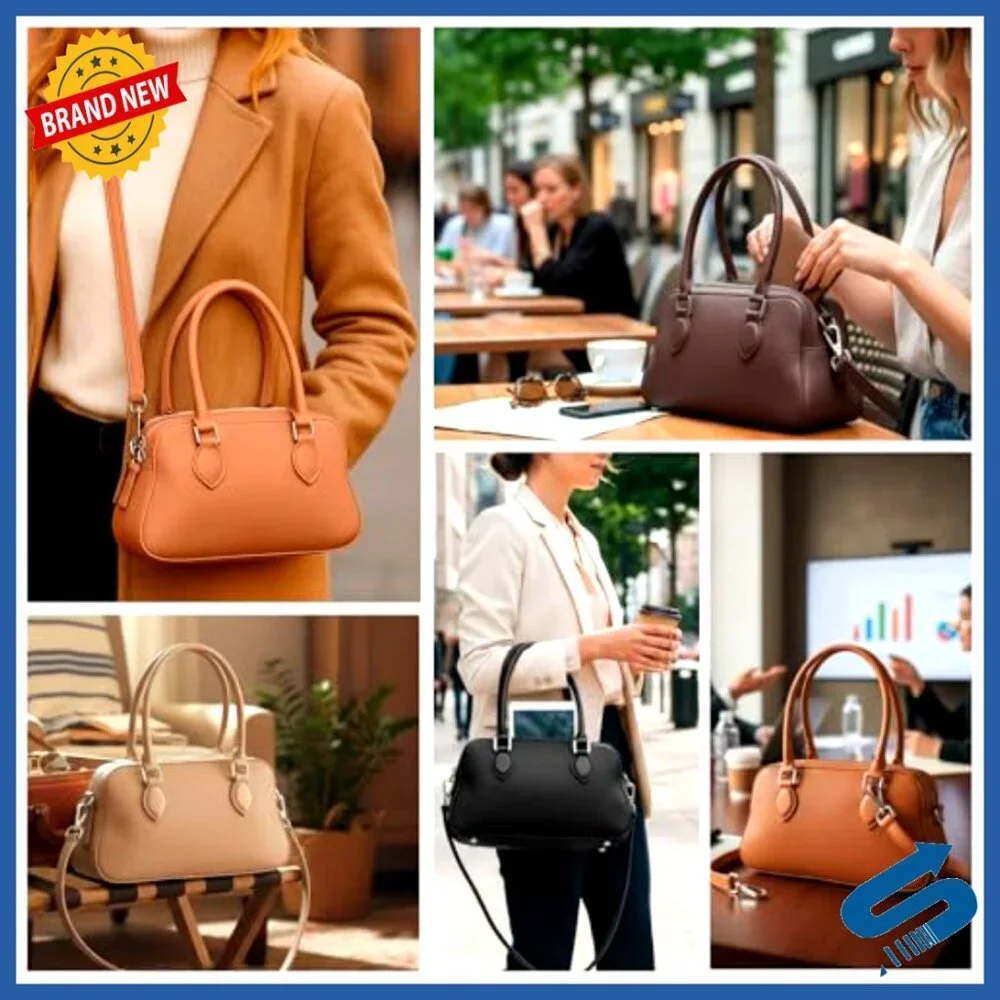 Genuine Leather Top Handle Satchel Crossbody Purse Adjustable Strap